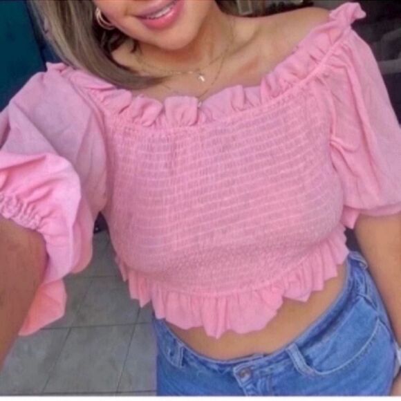 Off The Shoulder Frill Trim Flounce Sleeve Top - Picture 5 of 10